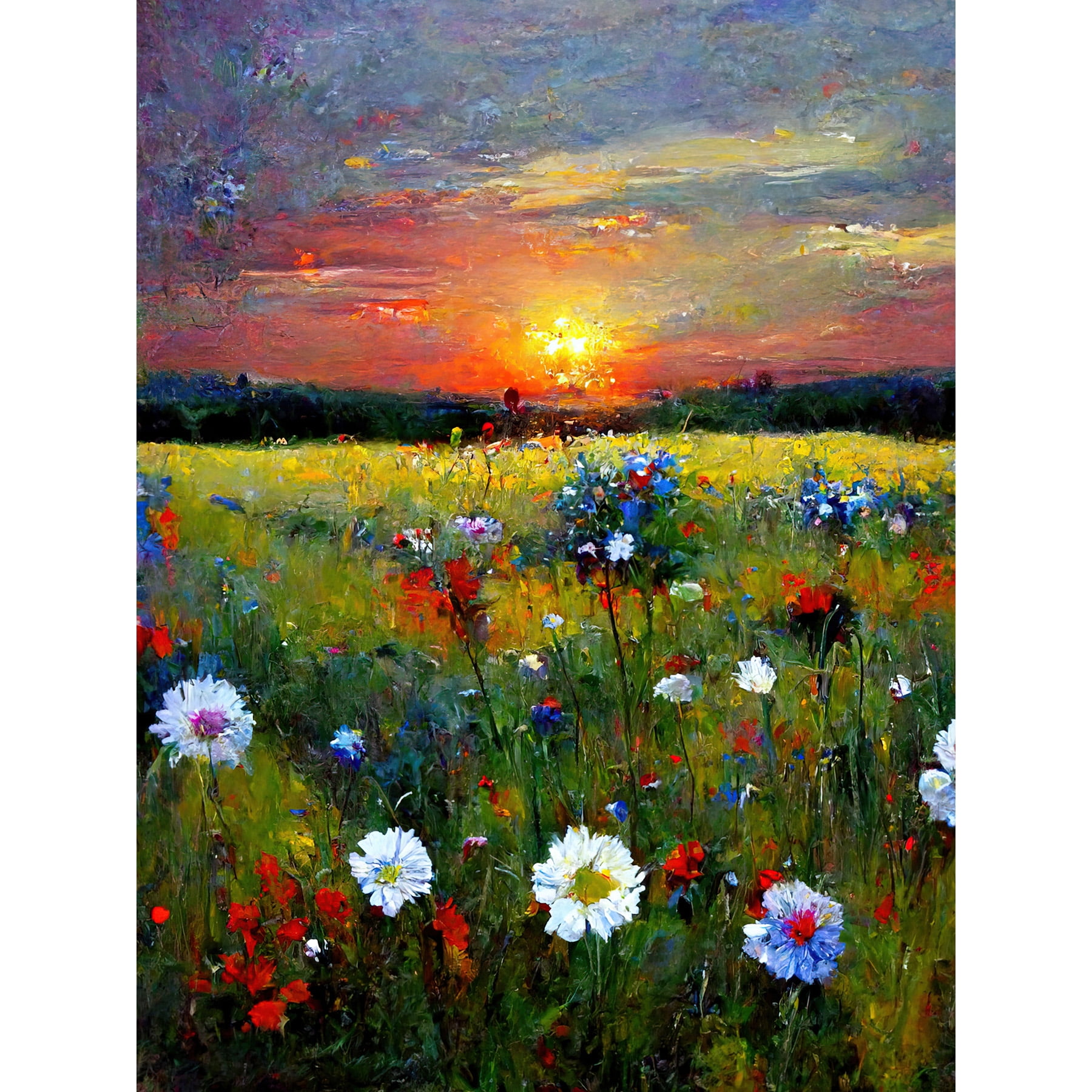 Wildflower Floral Landscape Sunrise Oil Large Wall Art Poster Print ...