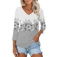 thumbnail image 2 of Gray Women's Short Sleeve T-shirt, Womens Fashion T Shirts 2025 Short Sleeve Casual V Neck Summer Tops Cute Loose Fit Blouses Graphic Tees,Women's Short sleeve T-shirt XL, 2 of 6