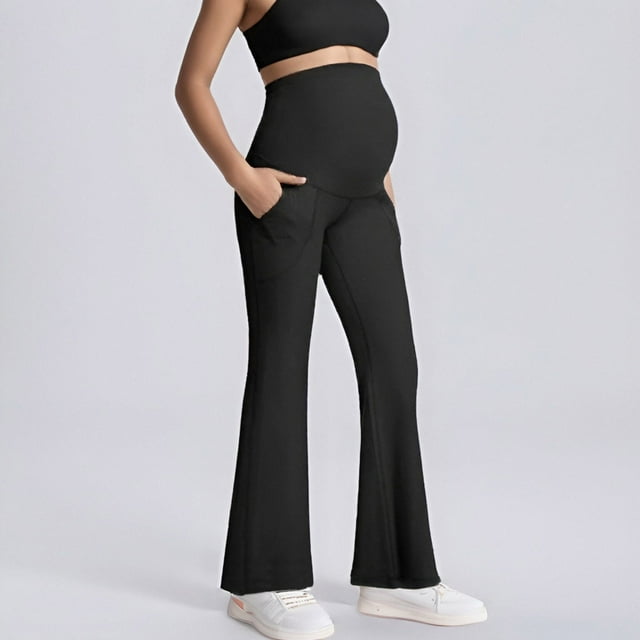 Maternity Pants Comfortable Flare Over The Belly Work Pregnancy Trousers Stretchy Wide Leg Design With Pockets Great Fit For