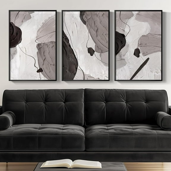 Framed Black and White Abstract Wall Art, 3 Piece Canvas Prints Paintings Artwork for Walls, Modern Minimalist Gold Beige Block Pictures for Living Room Hallway Office Wall Decor 16x24 Inch