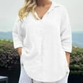 thumbnail image 2 of ZyeKqe Plus Size Tops for Women Cotton Linen Long Sleeve Shirts Button up V Neck Casual Loose Fitting Fall Top, 2 of 6