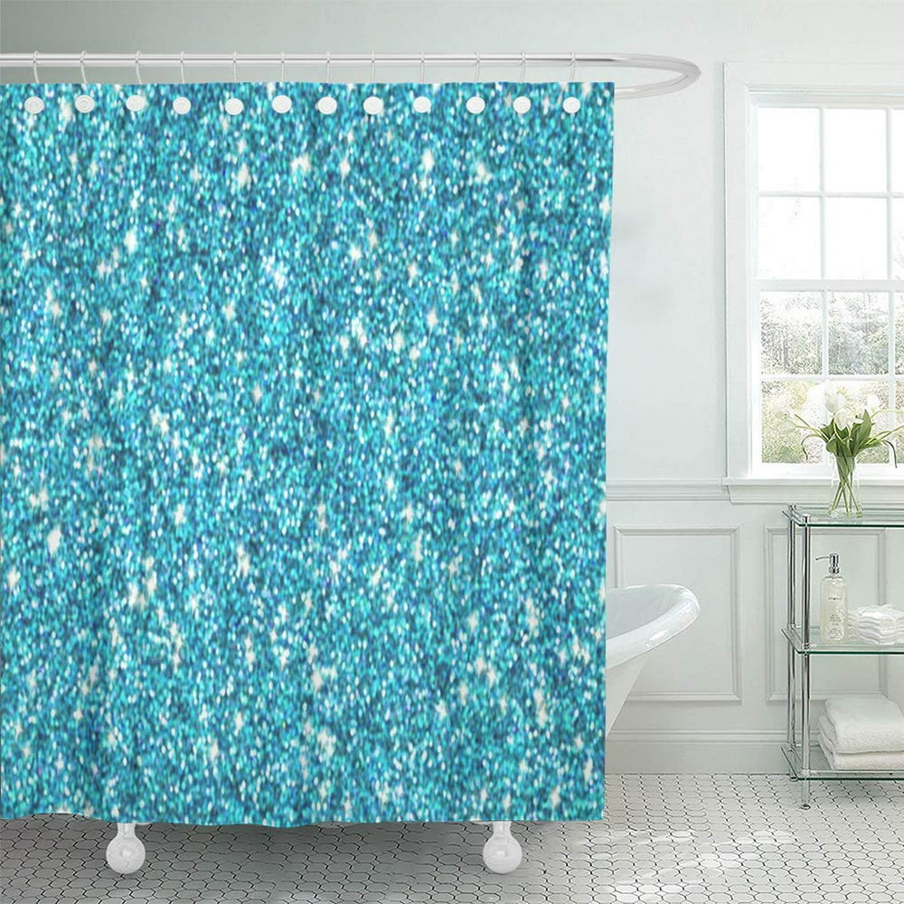 ATABIE Teal Look Blue Turquoise Shimmer Shiny Glitz Shower Curtain
