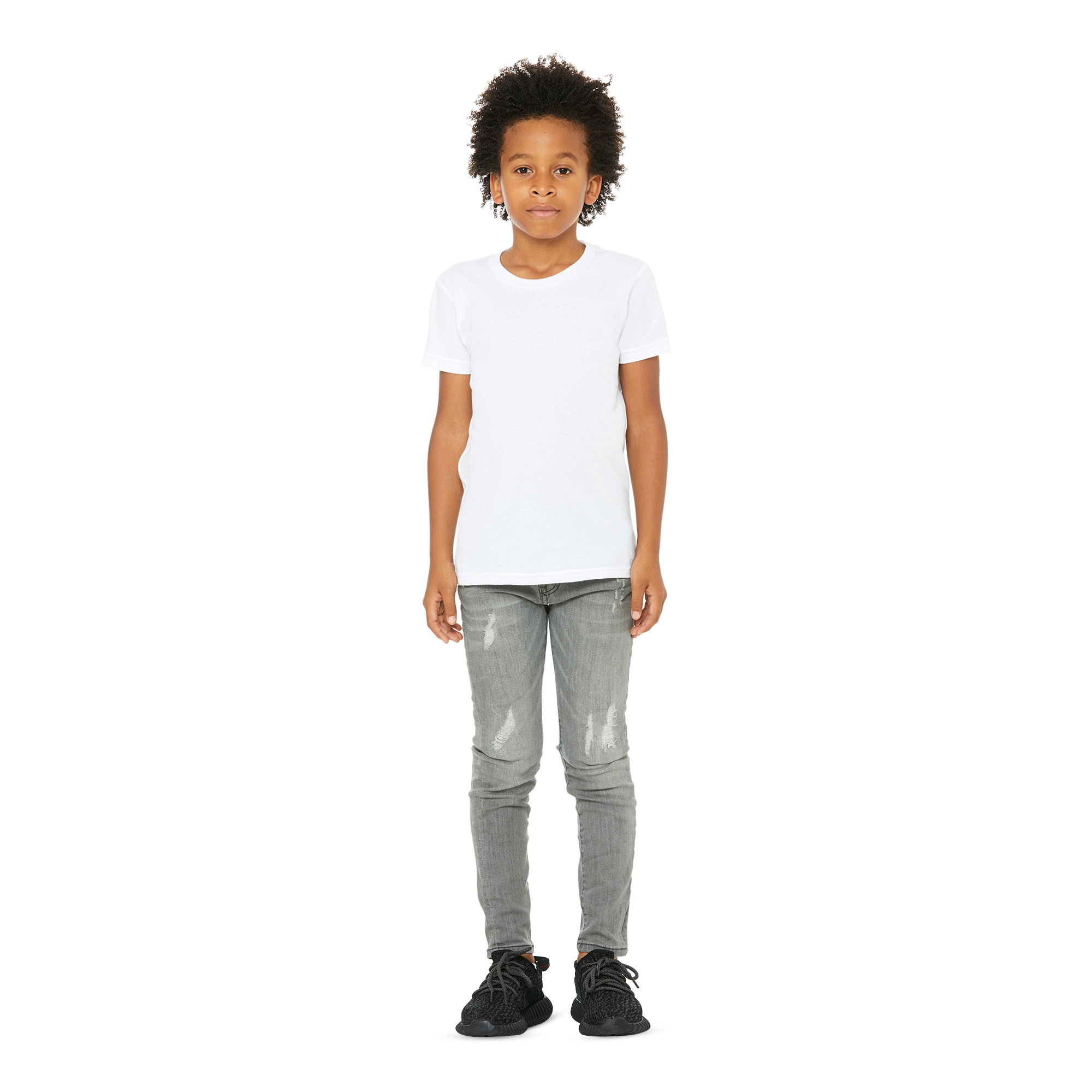 BELLA+CANVAS Youth Unisex Short Sleeve Crew Neck T-Shirt for Crafting, White, Youth Large
