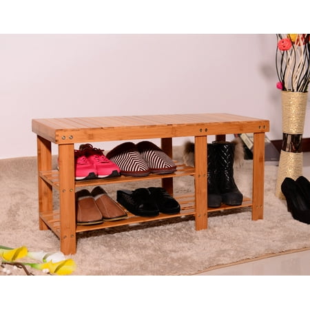 Bench With Shoe Rack 3 Tier 5 Pairs Bamboo Shoe Rack Bench Heavy Duty Entryway Shoe Storage Bench Shoe Bench With Seat For Hallway Bathroom Living