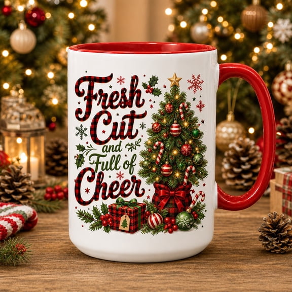Christmas Coffee Mug Fresh Cut and Full of Cheer Christmas Tree Hot Cocoa and Coffee Holiday Gift