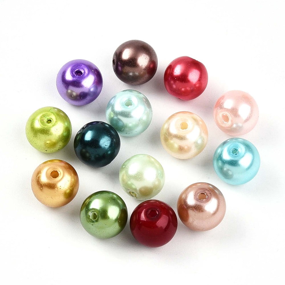 1000gs Baking Painted Pearlized Glass Pearl Beads Round Mixed color 9~10mm Hole: 1~1.5mm about 820pcs/1000g