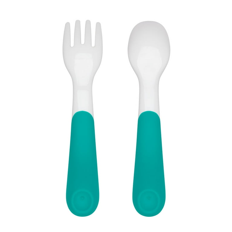 OXO Tot On-The-Go Fork And Spoon Set, Stainless Steel, TPR, Plastic - Teal