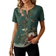 thumbnail image 5 of Erwazi Women's Short Sleeve Printed Blouse Zip V Neck Trendy Relax Fit Pullover Summer Casual Tops, 5 of 6