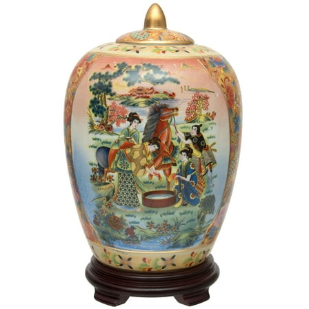 11" Horse in Meadow Porcelain Vase Jar