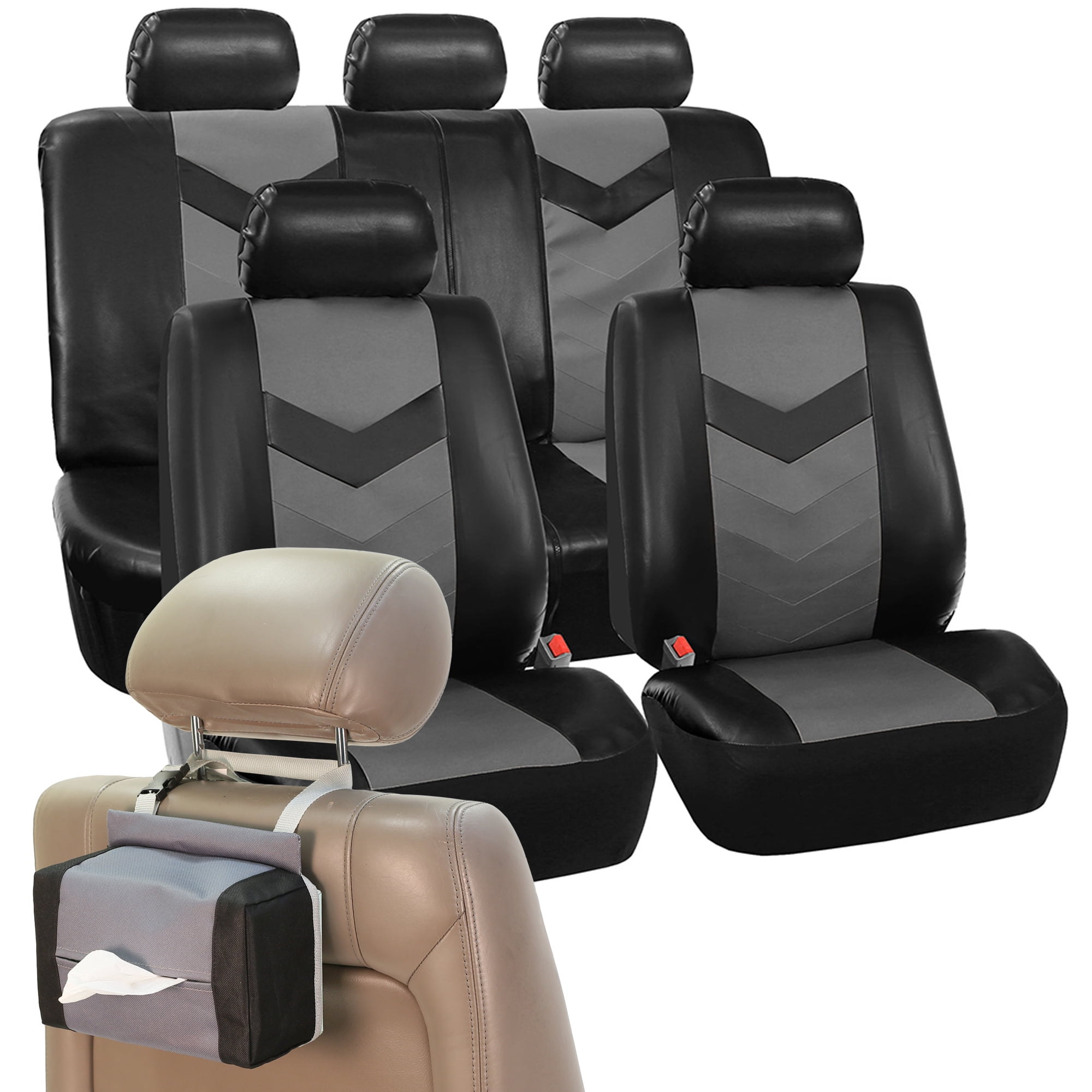 FH Group Synthetic Leather Auto Accessory Set for Auto, Full Seat Covers Set with Tissue