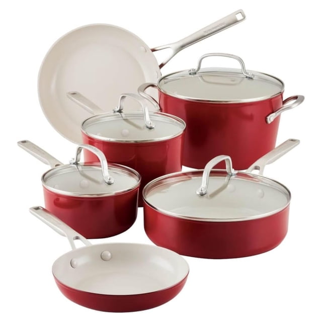 Juego de utensilios de cocina KitchenAid 84845 antiadherente de aluminio anodizado duro, 10 piezas