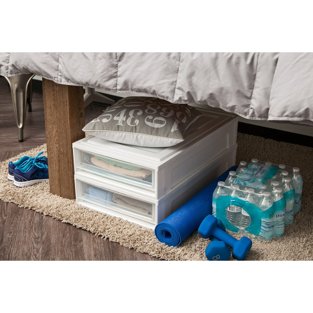 IRIS USA Under Bed Plastic Storage Box with Drawer, White, 1 Pack