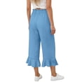 thumbnail image 4 of KLHDSF Pants For Women Drawstring Elastic Waist Cropped Pants with Pockets And Ruffle Hem Cotton Linen Solid Summer Trousers Sky BlueL, 4 of 7
