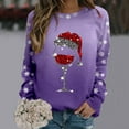 thumbnail image 2 of Kedxroy Womens Christmas Sweatshirt Red Glass Santa Hat Graphic Sweater Long Sleeve Xmas Gift Pullover Blouse Tops(Purple,S), 2 of 8