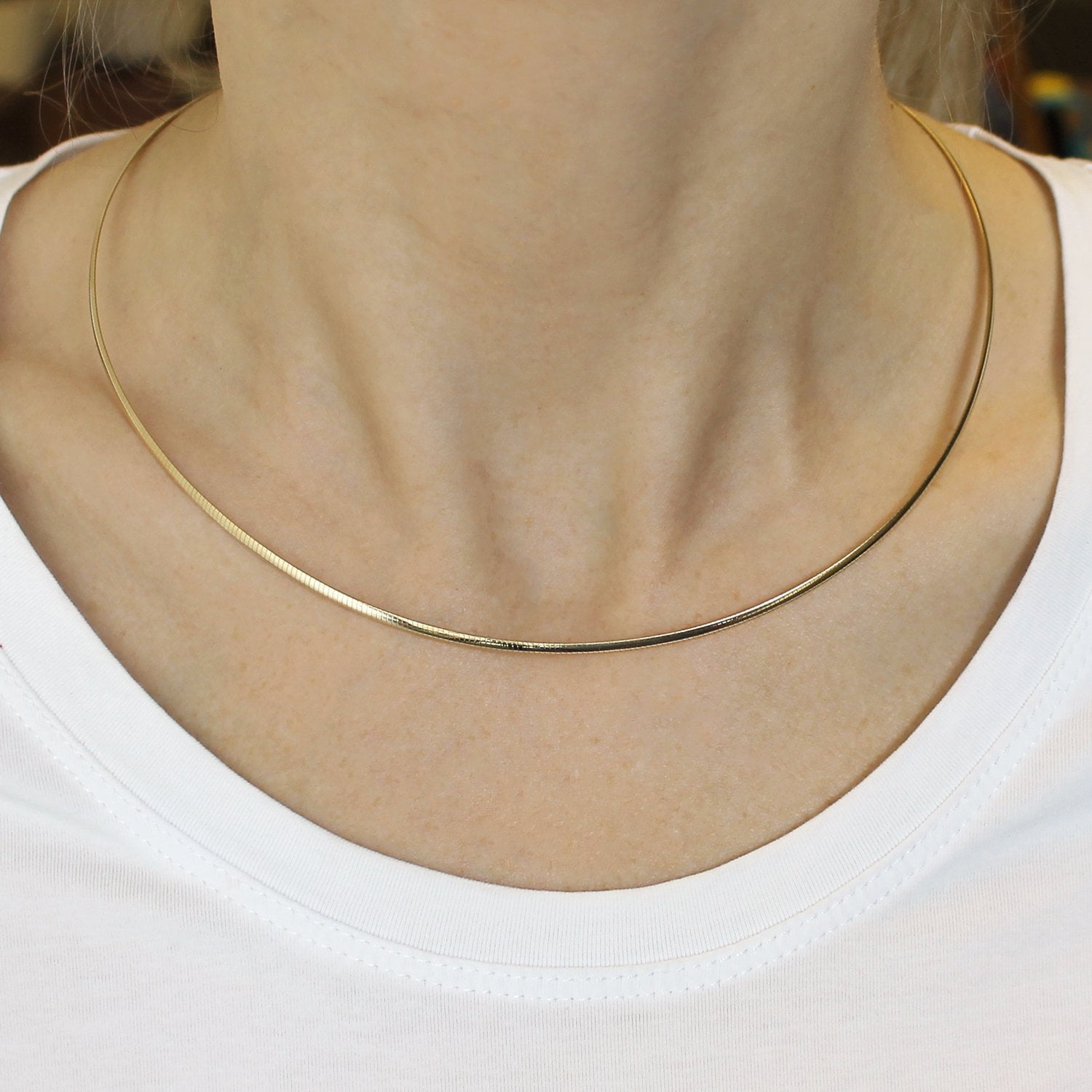 14k Yellow Gold Omega Chain Chocker Necklace, 2mm, 18"