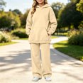 thumbnail image 2 of Kids Solid Fleece Hoodie 2 Piece Outfit Long Sleeve Hooded Top & Wide Leg Pants Set Warm Casual Tracksuit for 5-14 Years Old Boys Girls Outdoor Daily Wear Yellow, 2 of 6