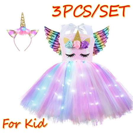 

Girls Party Dress Costum 3Pcs/Set for Birthday Christmas Party Gifts LED Light Up