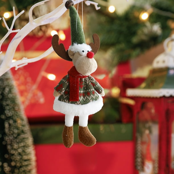 mfyjkho Adornos navideños de tela, pequeñas decoraciones colgantes, figuras de reno, Papá Noel y muñecos de nieve, decoración para árbol de Navidad (juego de 6)