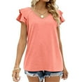 thumbnail image 4 of Askfv Summer Tops Knit Shirts Casual Ruffle Short Sleeve Top Round Neck Tunic Tank Tops Tee Blouse for Women, 4 of 6