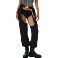 thumbnail image 1 of Gureui Women's Sexy Hollow Out Cargo Pant Punk Stitching Loose High Waisted Belted Hip Hop Buckle Trousers Clubwear, 1 of 10