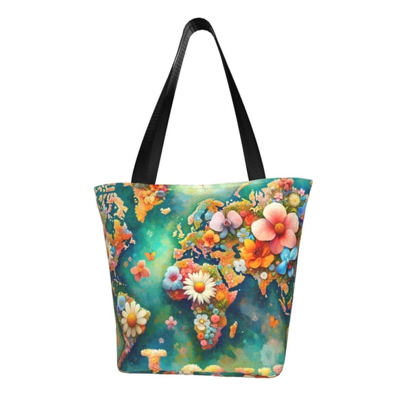 Pofeuu Colorful World Map Print Women Fashion Shoulder Handbags Top Handle Satchel Bags Tote Shoulder Shopping Bag Stylish Canvas Tote Bag
