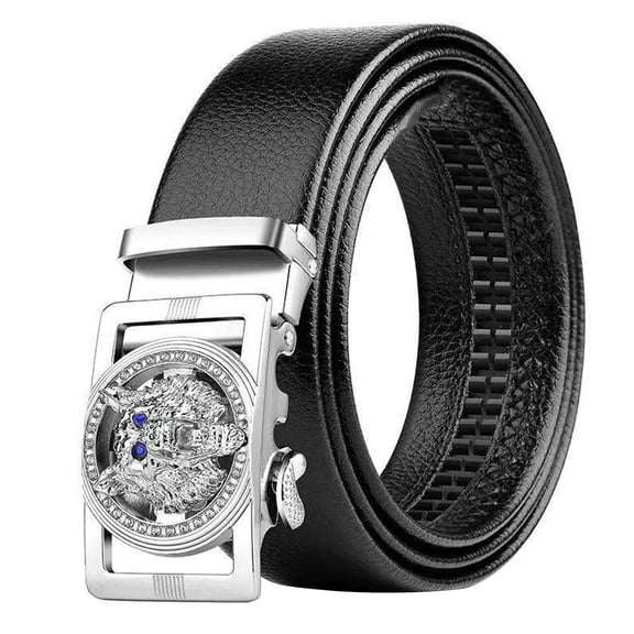 Men's Patterned Belt with Effortless Automatic Clasp Wolf Buckle Cool Embellishment