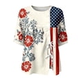 thumbnail image 4 of FASHOFT 250th Anniversary USA Linen Shirt Women American Flag Print Summer Casual 3/4 Sleeve Shirt Tie Blouse Top Independence Day Outfits Beige L, 4 of 4
