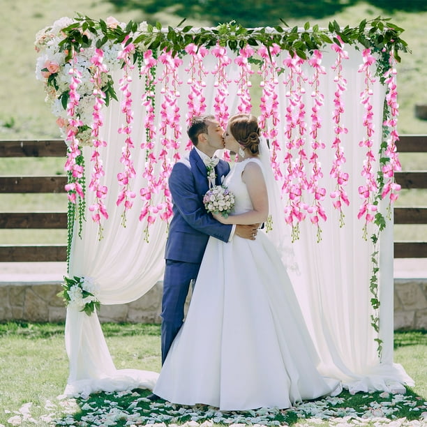 Guirnalda de flores de glicina artificial | Enredaderas colgantes de seda de 6.56 pies | 10 cuerdas de flores | Blanco, Beige, Azul, Morado, Rosa | Decoración de bodas y jardines | Duradero y