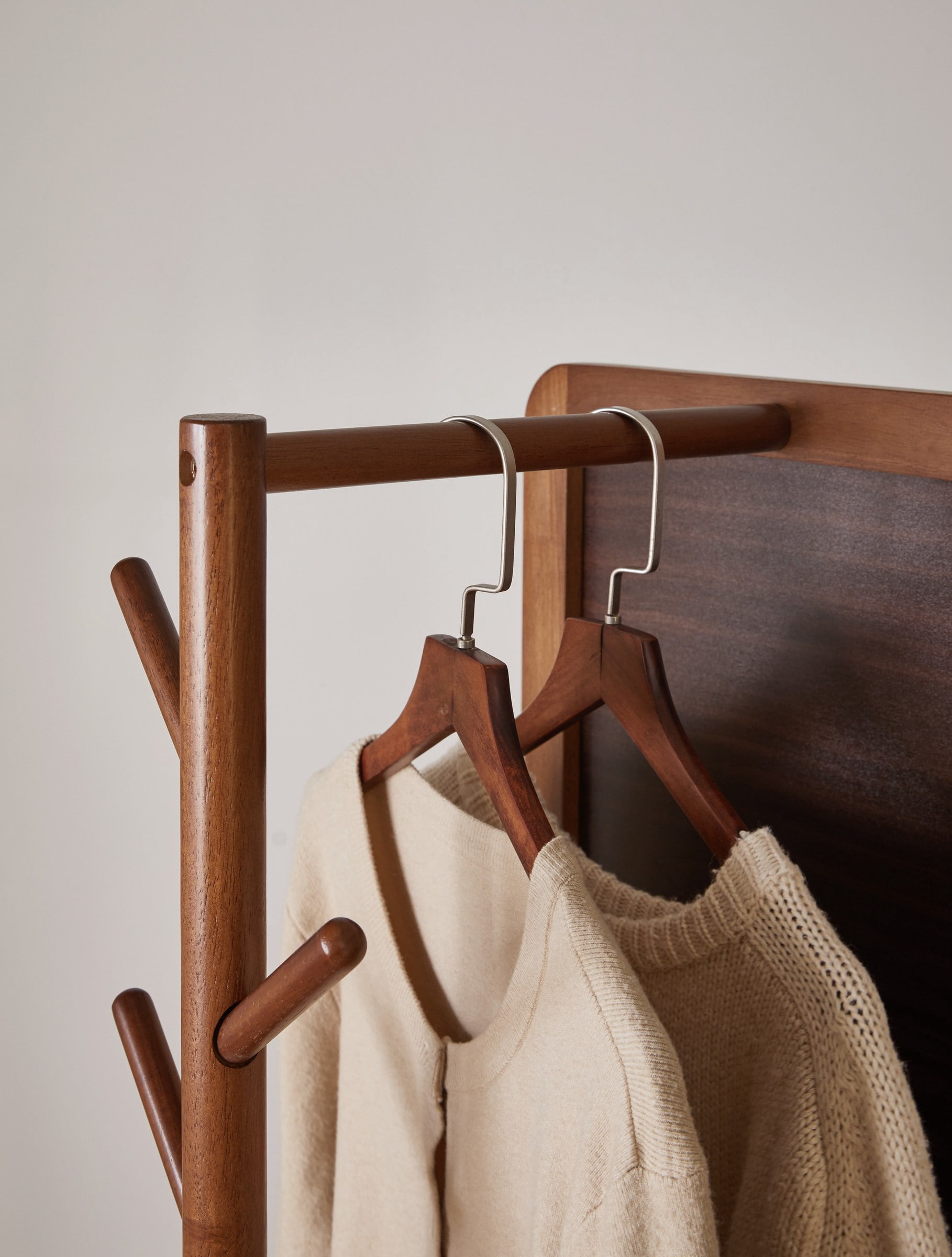 Solid Wood Full Length Mirror with Stand and Coat Rack, Walnut, 68.9 in H