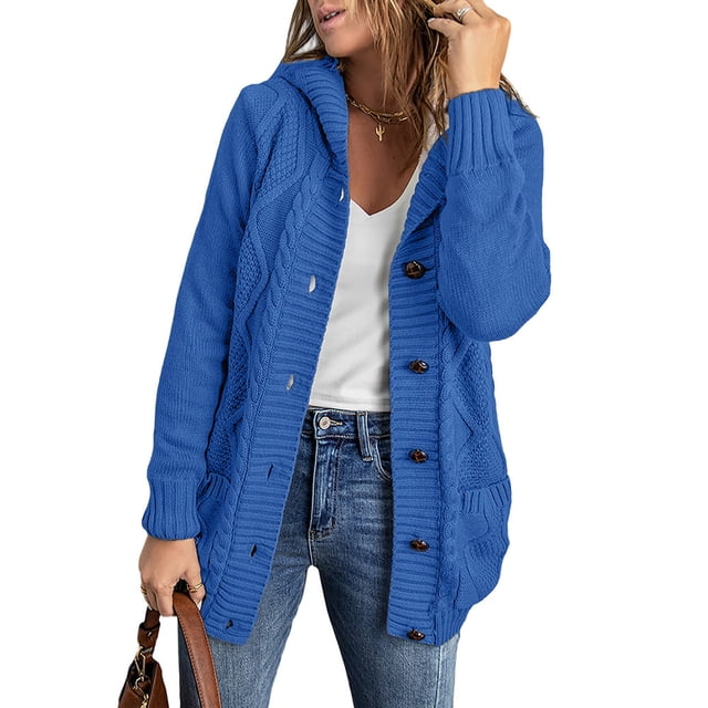 Suéter de punto tipo cárdigan de invierno para mujer, estilo europeo y americano, con forro polar y capucha interior cálida para mujer