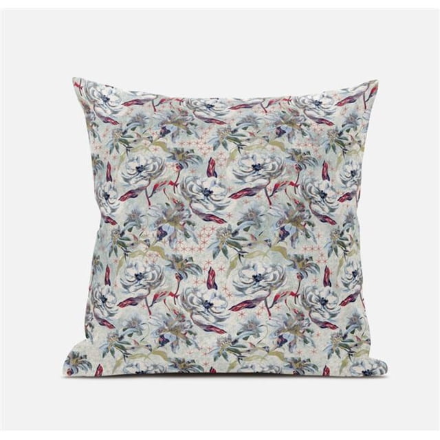 HomeRoots 413597 16 in. Light Green & Gray Roses Zippered Suede Throw Pillow, Light Blue & Peach