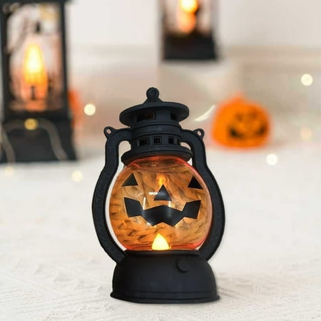 

UAEBM Halloween Pumpkin Lights Vintage Decor American Wind Halloween Electroplated Lanterns Plastic Electronic Candles for Holiday Decor Black