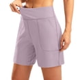 thumbnail image 4 of vigerkar High-Waisted Athletic Shorts for Women - 6" Inseam with Pockets, Soft Fabric for Running, Walking & Yoga (Light Pink, L), 4 of 7