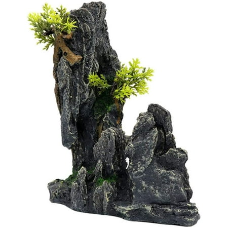 Aquarium Mountain View Stone Ornament Tree Rock Cave Fish Tank