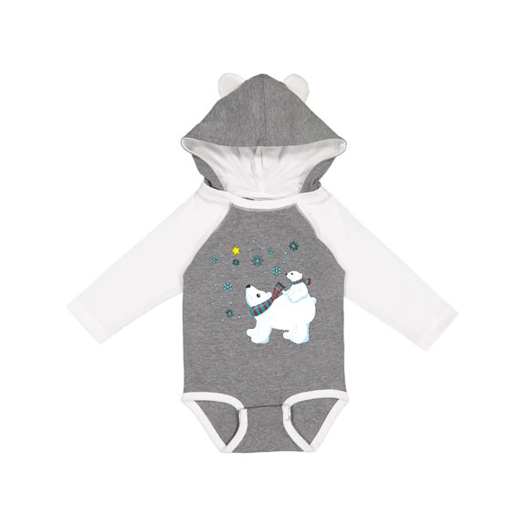 Inktastic Christmas Polar Bear and Cub with a star Boys or Girls Long Sleeve Baby Bodysuit