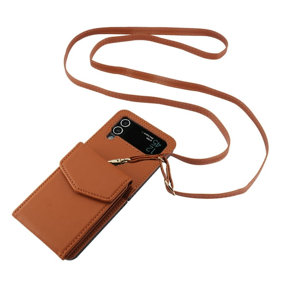 Allytechgroup Galaxy Z Flip 4 Case with Wallet for Girls Women, RFID Blocking Detachable Shoulder Strap Cards Holder Slim Case Cover for Samsung Galaxy Z Flip 4, Brown