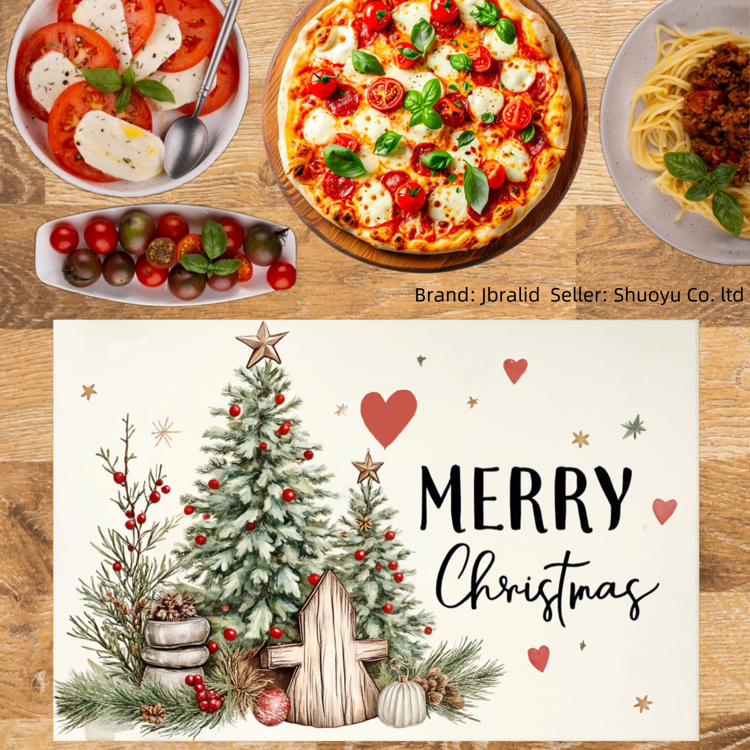 Jbralid Merry Christmas Tree Holiday Table Placemat Set of 6 for Home Kitchen Table Decor 12x18 inch
