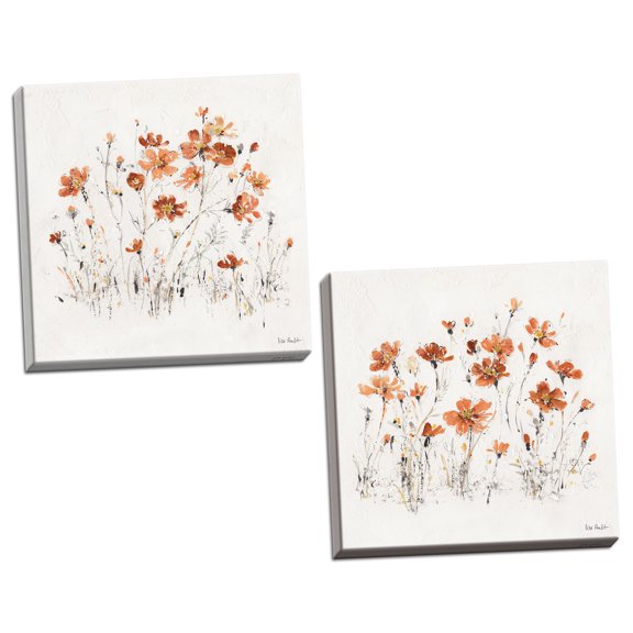 Gango Home Decor Shabby-Chic Wildflowers II & III Orange by Lisa Audit (Ready to Hang); Two 16x16in Hand-Stretched Canvases