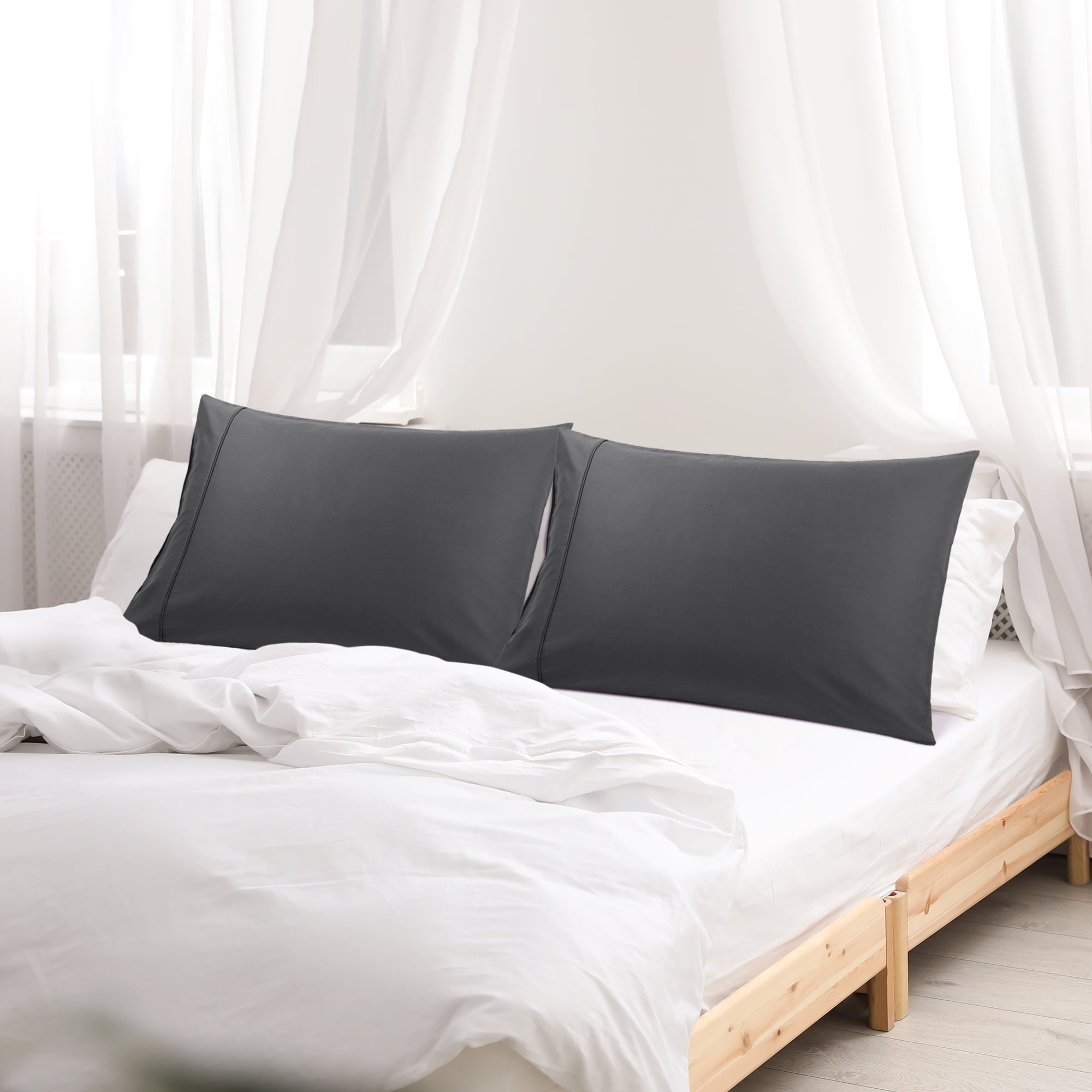 Unique Bargains Cotton Zipper Closure Pillowcase Set of 2 Dark Gray Queen