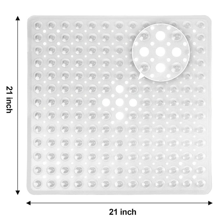  SlipX Solutions Microban-Infused Rubber Shower Mat, 21 x 21, Anti-Slip Square Bath Mat w/ 140 Power Grip Suction Cups