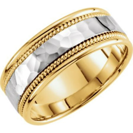 - 14kt Yellow & White 8mm Hammered Hand-Woven Band Size 10 51296 / 14Kt Yellow/White / 10 / 8 Mm Two Tone Hand Woven Band