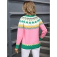 thumbnail image 5 of Women'S Casual Crew Neck Ribbed Sweater Pullover Fall Long Sleeve Print Fair Sweater Top Casual Loose Sweater Pink XL, 5 of 9