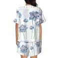 thumbnail image 3 of Picia Pale Blue Lotus Flowers Pajamas Sets for Women Soft Short-Sleeved Pjs with Lounge Shorts Two Piece Sleepwear-3X-Large, 3 of 9