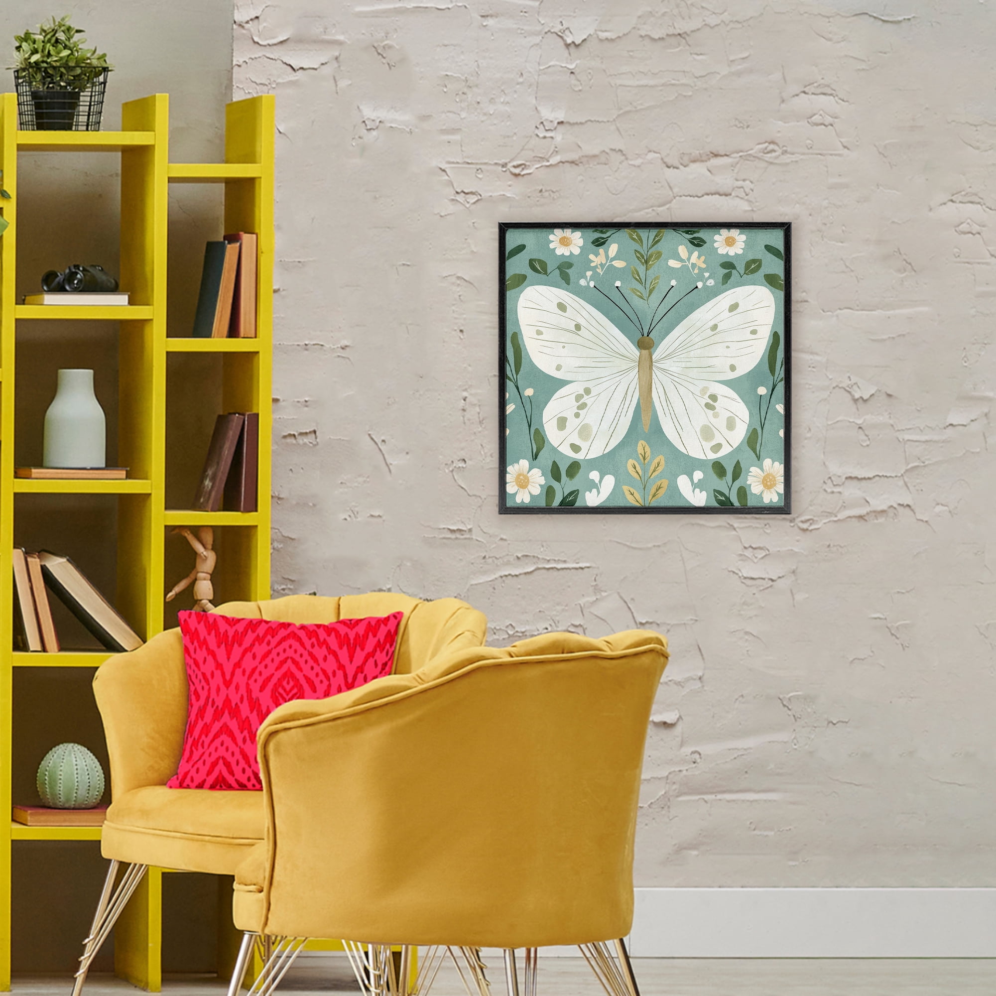 Stupell Industries Teal Butterfly Garden with Daisies Black Framed Giclee Art, design by Petal Prints Design