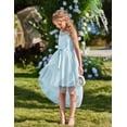 thumbnail image 4 of Oudiya Girls Formal Party Dresses Wedding Tulle Sleeveless Contrast Mesh High Low Flower Dress with Belt, 4 of 7