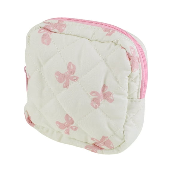 Unique Bargains 1 Pc Lady Portable Square Lipstick Bag for Travel White Pink Polyester