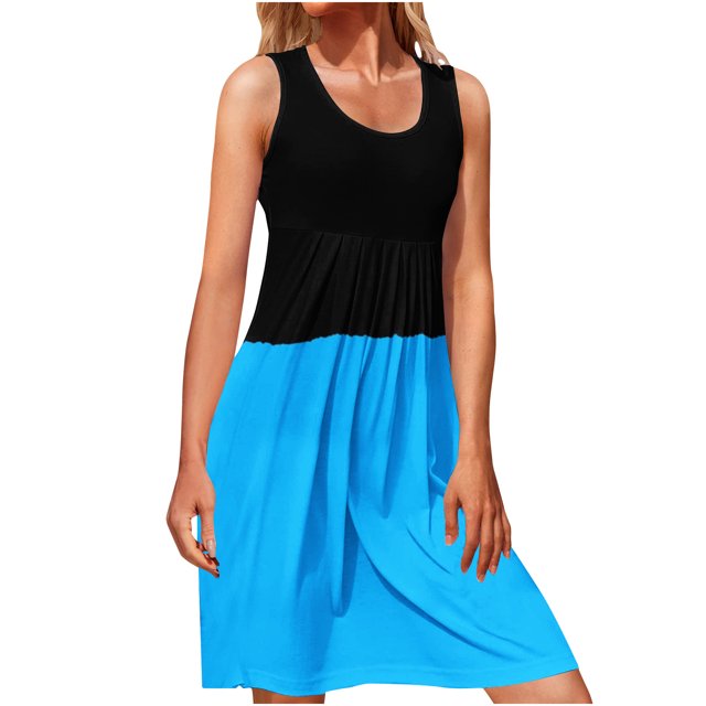 Besolor Robe d'Été pour Femmes, Robe Débardeur Sans Manches à Col Rond, Décontractée et Fluide pour la Plage, Robes Midi d'Été