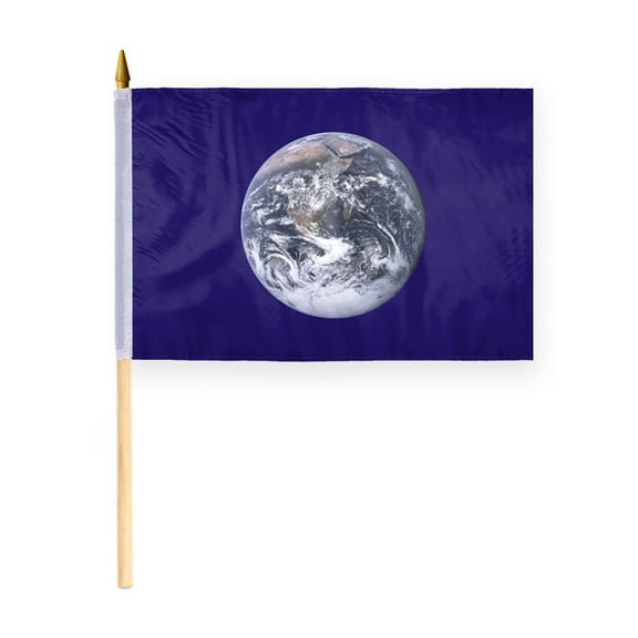 AGAS Earth Day Stick Flag - 12x18 inch Polyester Material with 24" Wooden Stick - April 22 Flag on a stick