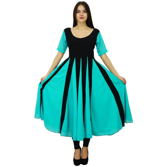 Bimba Robe Classique Chic de Créateur Longue Georgette Kurta Évasée Zig-Zag Tenue de Fête Kurti