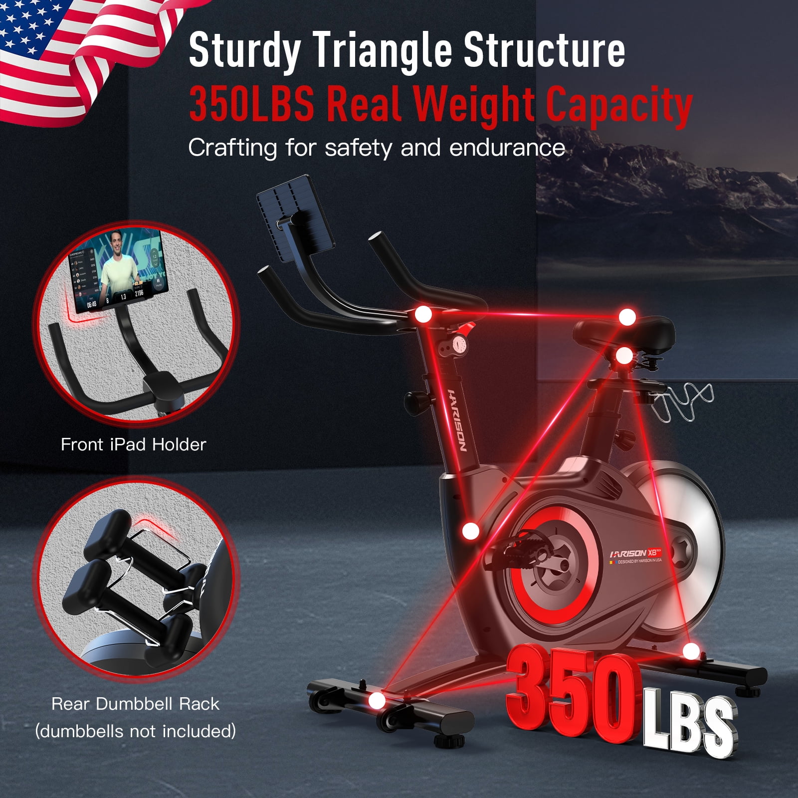 HARISON Semi-Commercial Exercise Bike for Home, Silent Magnetic Stationary Bike with Tablet Holder & Comfort Seat, 350 LBS Capacity